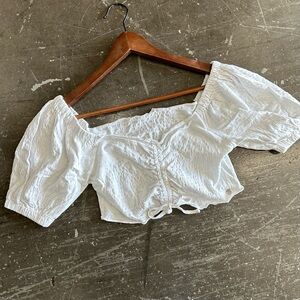 Roxy Flirty Walk Puff Sleeve White Crop Top